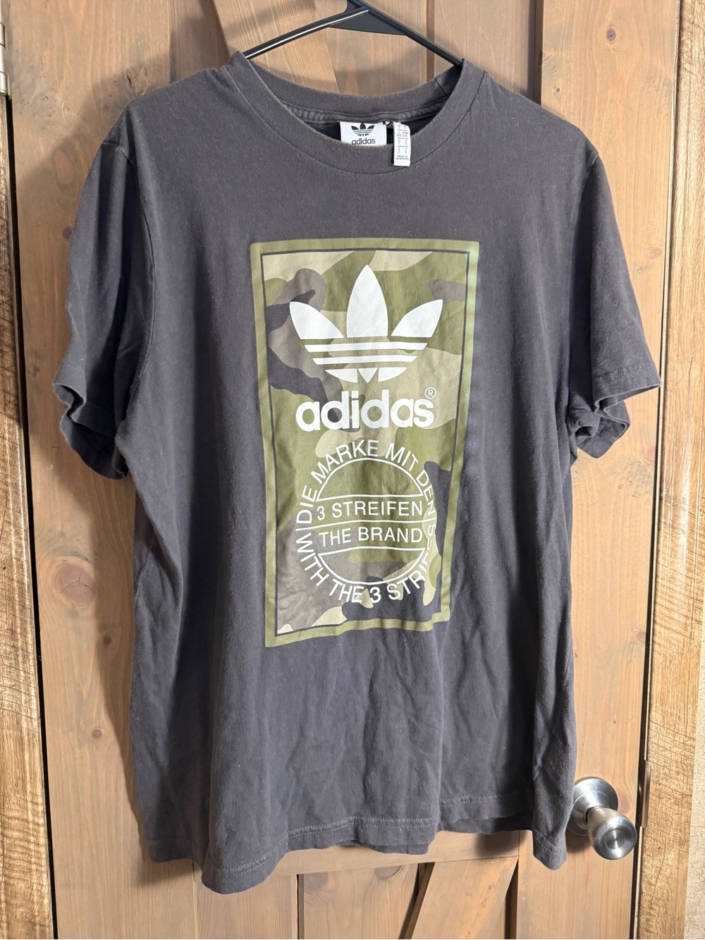 adidas Black Short-Sleeve Tee with Olive Camo Trefoil